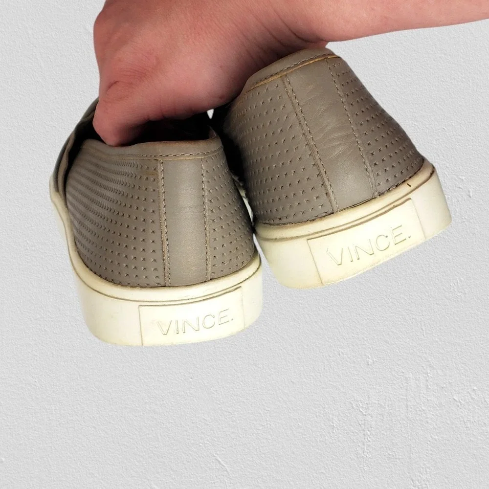 Vince Blair‎ Taupe Brown Perforated Leather Slip On Sneakers Womens Size 10